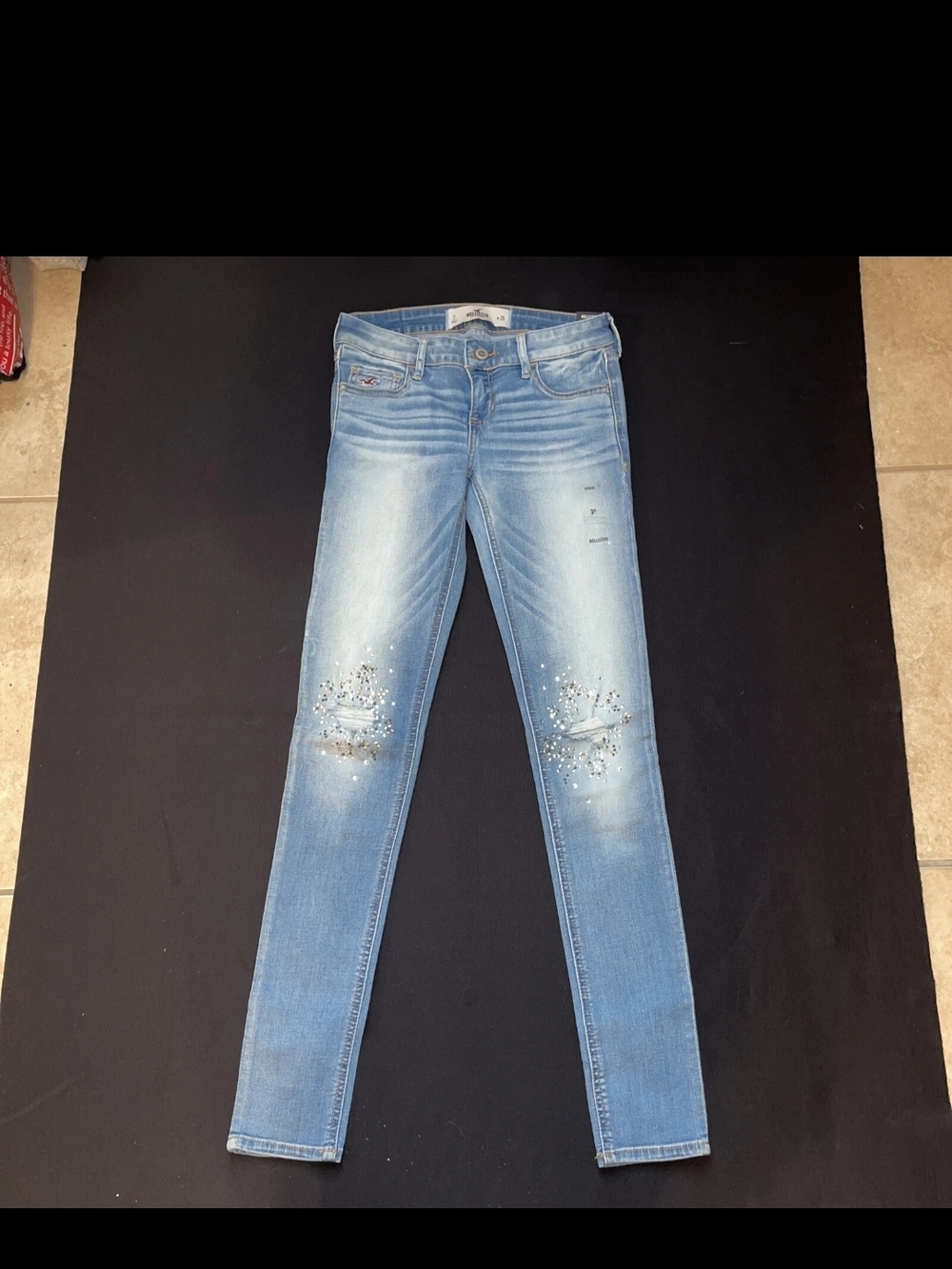 RARE Hollister Light Blue Skinny Jeans with Knee Embellishments - Picture 2 of 5